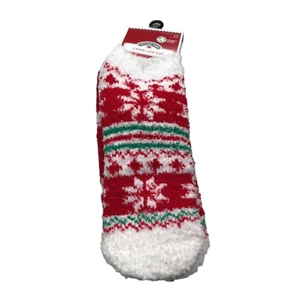 Paquete de 2 pares de calcetines para mujer Holiday Time corte bajo rojo/blanco copos de nieve 4-10 nuevos Foto 1 de 4
