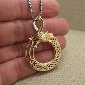 Sterling Silver & Bronze Celtic Dragon Pendant KEITH JACK Jewelry 22" Box Chain - Picture 1 of 8