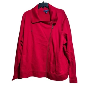 CHAPS Moto Jacket 3X Red Hidden Pockets Zipper Detail Long Sleeve Soft Outerwear - Picture 1 of 9