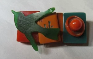 Bakelit Mah Jongg Fliese Vogel Hut Brosche Anstecknadel - Bild 1 von 7