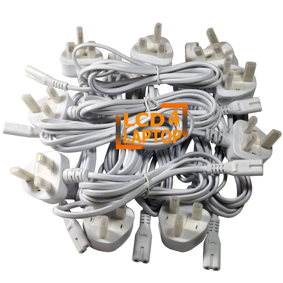 1.8m Bulk LOT 50 New C7 Figure 8 Fig8 UK 2Pin Mains PowerCable For Laptop TV LCD - Image 1 of 1