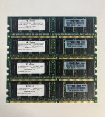 (4x 256MB) Infineon PC-2700U DDR-333 CL2.5 DIMM RAM HYS64D32300GU-6-B SDRAM ~ - Image 1 of 4