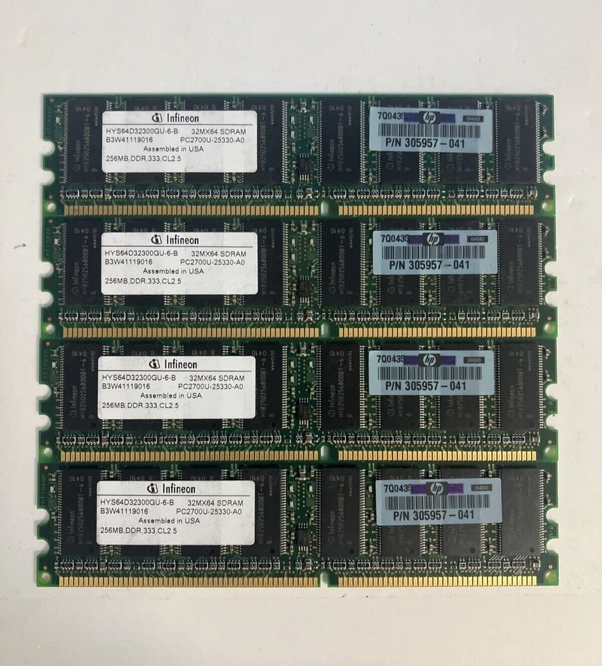 (4x 256MB) Infineon PC-2700U DDR-333 CL2.5 DIMM RAM HYS64D32300GU-6-B SDRAM ~ - Image 1 of 4
