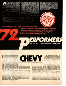 1972 PERFORMERS - CHEVY - BUICK - OLDS - PONTIAC - PLYMOUTH ~ ORIG ARTIKEL / ANZEIGE - Bild 1 von 1
