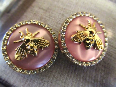GUCCI BEE BUTTONS  25MM LARGE gold tone, PINK, CLEAR CRYSTALS   THIS IS FOR 2 - Image 1 of 4