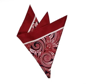 NEW -  100% Silk Pocket Square - Dark Red Scroll Paisley Leaf Design 12.5in - Picture 1 of 4