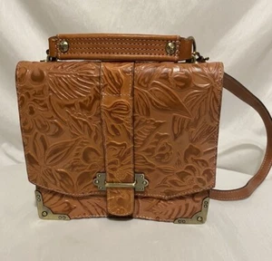 Patricia Nash Luxury Designer Tooled Brown Leather Shoulder Bag w/Brass Hardware - Picture 1 of 14