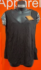 Replay Short Sequin Sleeve Top, Black, Size XS, Oversized, New, RRP £70, B172 - Picture 1 of 4
