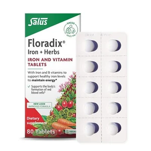 Floradix Iron Tablets 80 Count Vegetarian Mineral Supplement for Energy Support - Picture 1 of 8
