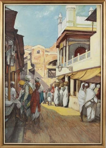 9360022 Oil Painting Oriental Street Scene - Picture 1 of 1