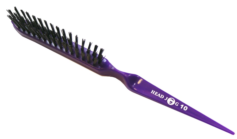 Head Jog 10 Purple Slimline Teasing Brush - 3 Rows Nylon Bristles Comfy Handle