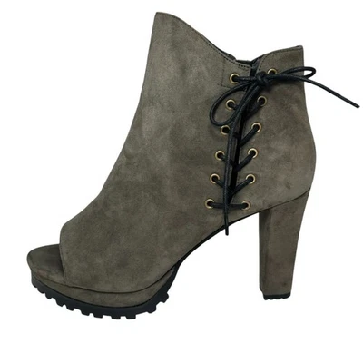 AllSaints Mujer Botas Verde/Gris Oliva Gamuza Micaela Peep Toe Tobillo Talla 10 Foto 1 de 4