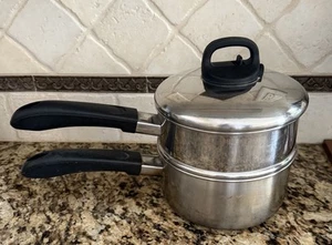 Vintage Revere Ware 2 Qt Sauce Pot & Steamer W/ Venting Lid Disc Bottom USA - Picture 1 of 22