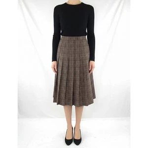 Damen Rock Braun L Knie Vintage Hühnerfuß mit Rad High Waist Wolle - Bild 1 von 12