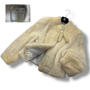 SAGA FURS Real Fur Coat White Mink XL Size Tassel - Picture 1 of 7