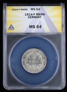 1914-F Germany Wilhelm II Silver Mark ANACS MS 64 | Uncirculated UNC BU - Picture 1 of 2