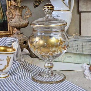 Älteres Glas, große Bonboniere mit Rosen bemalt - Bild 1 von 7