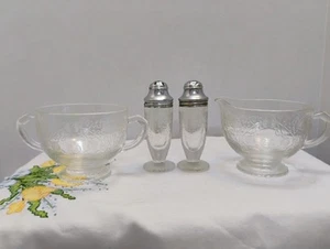 1930's Hazel Atlas Florentine Clear Depression Glass Sugar, Creamer, S&P set - Picture 1 of 13