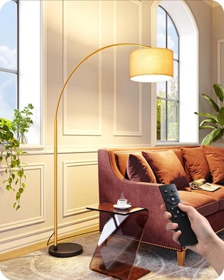 78.3" Gold Arched Floor Lamp with Remote, Mid Century Modern Reading Light Ov... - Image 1 of 4