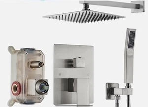 Gebürstetes Nickel Duscharmatur Set Regenduschkopf Kombi mit Mischventil Set - Bild 1 von 4