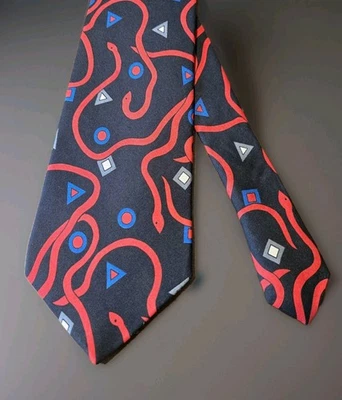 Rara corbata Turnbull Asser para hombre 100 % seda hecha en Inglaterra serpientes rojas geométricas  Foto 1 de 4