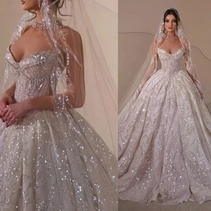 Vestidos de novia vintage lentejuelas perlas vestidos de baile de novia sin tirantes sin mangas - Imagen 1 de 7