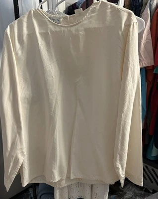 Blusa feminina vintage 100% seda clássica por Anne Klein manga longa tamanho 12 - Imagem 1 de 4