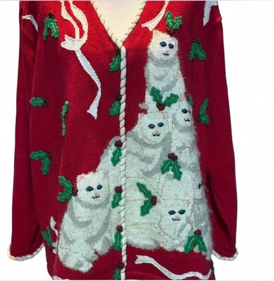 Raro Vintage LIVRO DE HISTÓRIAS MALHAS Gatos Siameses Gato Cardigã Suéter 1X - Imagem 1 de 4