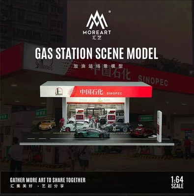 MoreArt 1/64 Diorama Car Parking Lot Model LED Lighting Sinopec Gas Scene Model - Image 1 of 2