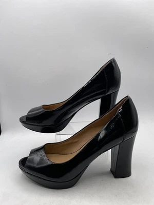 Bomba Naturalizer Amie Block para mujer talla 10M cuero negro punta abierta F4707L3002 Foto 1 de 4