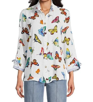 Nuevo John Mark 2X Top Mariposa Cuello con Cable Blanco Botón Frontal Foto 1 de 4