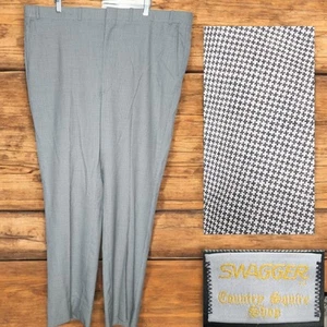 Vintage Swagger Dress Pants Mens 42X30 Black White Houndstooth Flat Front - Picture 1 of 6