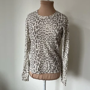 Brodie Fine Cashmere Grau Elfenbein Leopardenmuster Pullover Rundhals Pullover EUC S - Bild 1 von 7