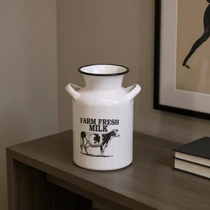 8" Black And White Metal Jug Vase - Picture 1 of 8