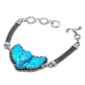 Flying Skull Larimar Gemstone 925 Sterling Silver Bracelet 7-8" m116 - Picture 1 of 5