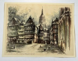 Richard Enders Vtg Hand Colored Lithograph Römerberg Square Frankfurt 9x12” - Picture 1 of 14