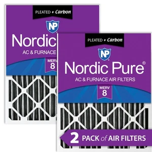 Nordic Pure 20x20x4 (3 5/8) Pleated Plus Carbon Air Filters MERV 8 2 Pack - Picture 1 of 7