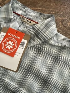 Simms Stone Cold Short Sleeve Shirt Steel Blue Ombré Plaid Small - Picture 1 of 11
