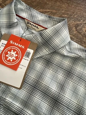 Simms Stone Cold Short Sleeve Shirt Steel Blue Ombré Plaid Small - Image 1 of 4