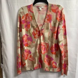 Liz Claiborne XL Pink and Tan Abstract Cardigan Summer Resort - Picture 1 of 5