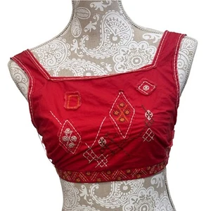 Top Corbata BCBG Bordada Sin Mangas Rojo Cuello Cuadrado Talla S - Imagen 1 de 12