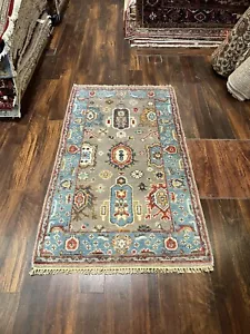 Gray Blue Hand Knotted Turkish Oushak Heriz Geometric Area Rug Carpet 3’x5ft,79 - Picture 1 of 12