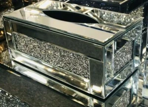 New Silver Crushed Crystal Diamond Tissue Box, Diamante Bling, Living Room UK - Picture 1 of 1