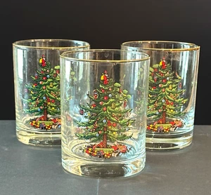 Set of 3 Spode Christmas Tree Double Old Fashioned Glasses Tumblers In Box - Picture 1 of 4