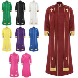 Mens Clergy Church Robe Cosplay Long Sleeve Gold Cross Wedding Halloween Costume - Picture 1 of 115