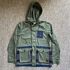 Roxy Jacket Womens Small S Parka Utility Green Hooded Full Zip Snap Boho - Picture 1 of 16