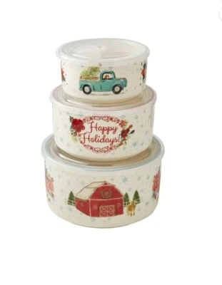 Juego de cuencos para servir vacaciones Pioneer Woman con tapas rosa alegre nuevo en caja Foto 1 de 4