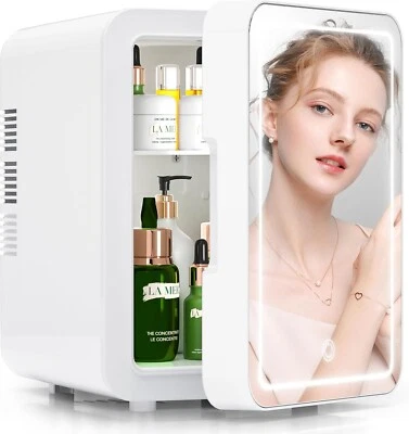 4L Mini Fridge with Light Mirror Portable Cooler Warmer Table Top Bedroom Makeup - Image 1 of 4