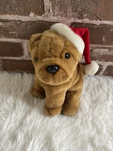 NAVIDAD SHAR PEI PERRO DE PELUCHE CON SOMBRERO DE SANTA 7" DE ALTO JUGUETE DE FIESTA PERRO ARRUGADO - Imagen 1 de 8