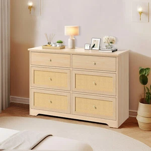 32 inch Rattan Dressers & Chests of Drawers 6 Drawers Modern Closet Dresser - Picture 1 of 7